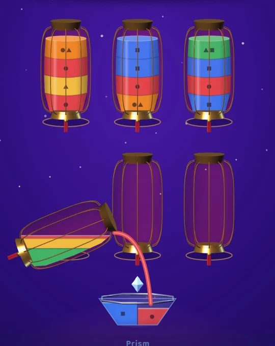Red light pours into the crystal Prism, which already holds blue, to make purple.